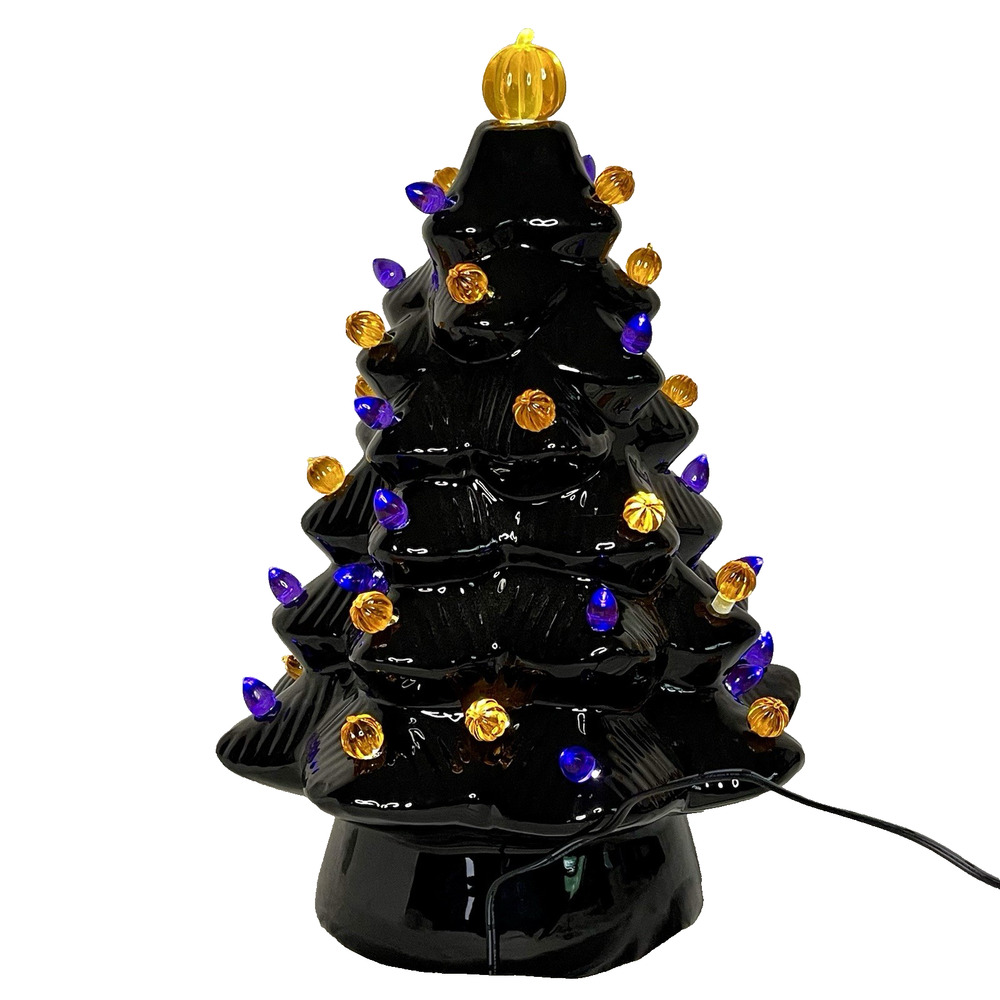 Mr Halloween Haunted Tree Ceramic Black 14" Pumpkin LED Lighted Mr Christmas - Picture 3 of 10